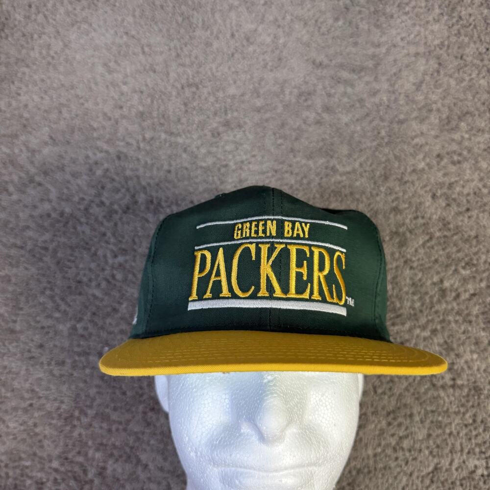 Vintage Green Bay Packers Hat Cap Snap Back Mens One Size Green Football AMCO